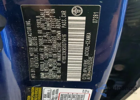 2005 Toyota Camry Le из США, поврежденный, VIN 4T1BE32K95U079416